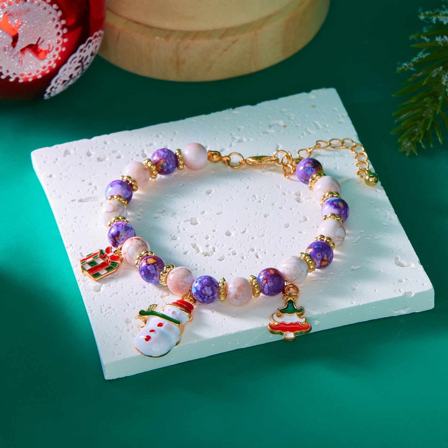 Wholesale Christmas  Pendant Colorful Round Bead Bracelet